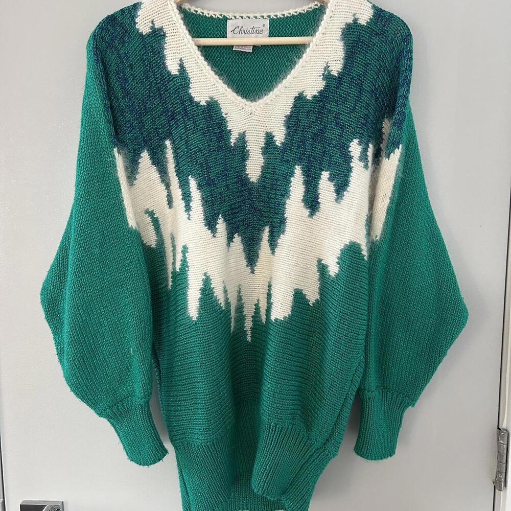 80s Christine Phillipe green sweater with sparkle detail